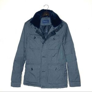 Zara Men’s Gray Puffer Coat With Faux Fur Collar